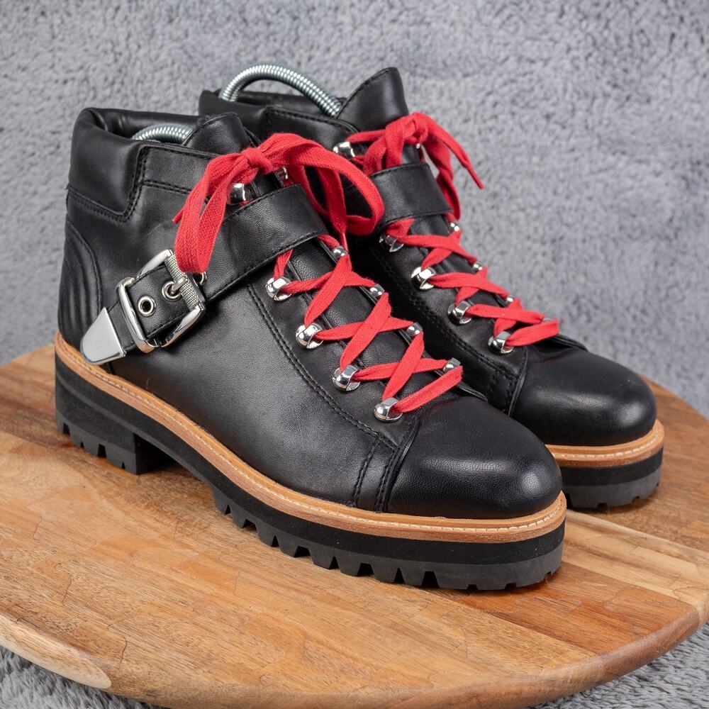 Marc Fisher LTD Indre Ankle Boots Black‎ Leather Hiker Combat Womens Size 8